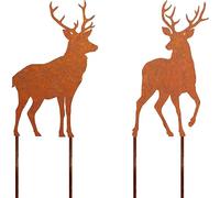 Renne Rouillé Décoration Jardin Exterieur Noël sculptures lot de 2, 30cm | Métal Décorations de Hiver Avent, Cadeau pour balcon, pelouse, parterre