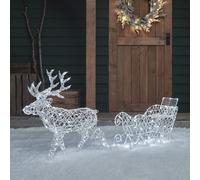 Lights4fun Renne lumineux 3 en 1 avec traîneau - 70 cm - Minuterie - Éclairage de Noël - Pour l'extérieur et l'intérieur - Fonctionne avec piles