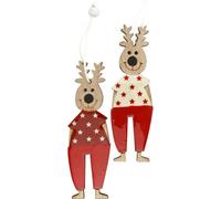 Rennes à suspendre Décoration en bois Décoration d'arbre de Noël Avent H13cm 8pcs Set
