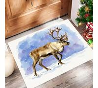 Rennes d'hiver Tapis d'entrée, Animaux L'Aquarelle Antidérapant Paillasson Entrée Lavable - Brun Clair Tapis de Porte Absorbant Et Durable pour Hall Salle de Bain, 60 x 90 cm