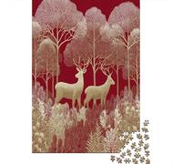Rennes dorés et Arbres sur Fond rougePuzzles 1000 Pièces pour Adultes, Jeux ÉduChatifs