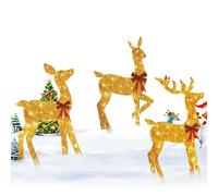 Rennes lumineux de Noël d'extérieur - Décoration de vacances en acrylique 2D - Décoration de pelouse - Famille de cerfs | Pour quartier, cour, jardin, porche, terrasse, jardin, allée, activité