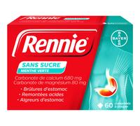 Rennie Menthe Verte Sans Sucre Brûlures D'Estomac Et Remontées Acides 60 Comprimés À Croquer