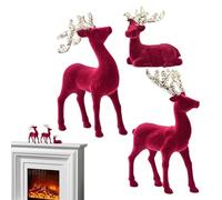 Renoir De Noël | Décoration De Noël Renne 3 Pièces - Figurine Ornement Rouge Flocké pour Cheminée Toit Jardin Intérieur Extérieur Fête