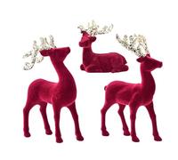 Renoir De Noël, Décoration Extérieure 3 Pièces Cerf De Noël, Figurine Pelucheuse Rouge pour Intérieur Extérieur Fête Jardin Toit