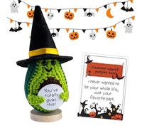 Renopfect d'affirmation positive, mignonne positive tricotée, avec chapeau de sorcière, cornichon au crochet fait à la main, tricotée avec carte positive pour