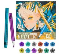 Renopfect Lot de 12 crayons de couleur pailletés, marqueurs de contour, à base d'eau, marqueurs pastels, stylos lumineux à colorier, stylo graffiti, accessoires de Noël et d'anniversaire pour