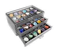 Renopfect Vitrine Rock Boîte de collection en pierre précieuse 54 compartiments, 3 tiroirs, en acrylique transparent, boîte à bijoux, boîte de rangement pour, boîte de rangement en, 15,5 x 23,7
