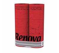 Renova Papier Hygiénique Black Label Rouge, 3 plis, coloré et technologie double face, 6 rouleaux