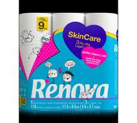 Renova Papier toilette SkinCare triple épaisseur rouleau de 110 feuilles Blanc - Lot de 9 rouleaux