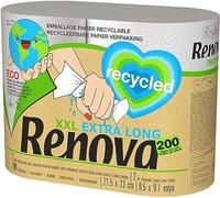 Renova Rouleaux de cuisine 100% Recycled â€“ 2 rouleaux extra larges, 100% recyclés & enveloppés en papier sans plastique = 5 rouleaux standard