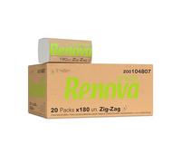 Renova Zig-Zag Renovagreen Lot de 20 paquets de 180 serviettes en papier recyclé 2 couches, certifié FSC et Ecolabel