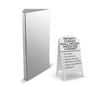 Renovators Supply Infinity Armoire à Pharmacie d'angle avec Miroir en Acier Inoxydable Poli 60 x 30 cm à Suspendre 3 étagères de Rangement s'ouvre de Droite à Gauche