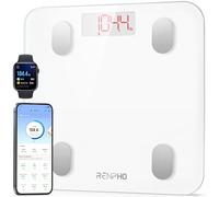 RENPHO Balance Pèse Personne Connectée, Haute Précision 0.05kg avec 13 Données Corporelles IMC/Masse Grasse, Pèse-Personne Bluetooth Intelligent pour iOS & Android, Écran LED, 180kg, Blanc