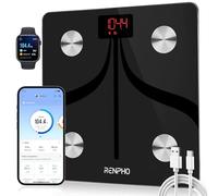 RENPHO Balance Pèse Personne Rechargeable USB, Balance Connecté Bluetooth Impedancemetre avec 13 Données Corporelles (BMI/Muscle/Eau/Graisse Corporelle), 11"x11”, 400bl/180kg, Noir