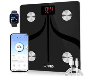 RENPHO Balance Pèse Personne Rechargeable USB, Balance Connecté Bluetooth Impedancemetre avec 13 Données Corporelles (BMI/Muscle/Eau/Graisse Corporelle), 11"x11”, 400bl/180kg, Noir