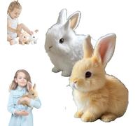 RENQIDD Bunby - Lapin de Pâques réaliste - Lapin interactif - Oreilles Qui sautent, tremblent et tremblent - Jouet réaliste pour Lapin (White+Brown)