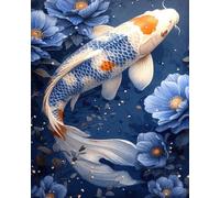 Renqidian 5D Diamant Peinture Par Numéro Kit Poisson Koi Lotus Diamond Art Crystal Parfait Pour la Décoration Murale D'un Adulte Ou D'un Enfant 40x50 cm