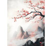 Renqidian Adulte Broderie Kit Point de Croix Chaîne de montagnes en fleurs de cerisier 11CT Kit Point de Croix Pré Imprimé Enfant Débutant Avec Fils Set Facile-40x50 cm