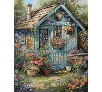 Renqidian Adulte Broderie Kit Point de Croix Chalet fleuri 11CT Kit Point de Croix Pré Imprimé Enfant Débutant Avec Fils Set Facile-40x50 cm