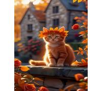 Renqidian Adulte Broderie Kit Point de Croix Chat feuille d'érable 11CT Kit Point de Croix Pré Imprimé Enfant Débutant Avec Fils Set Facile-40x50 cm