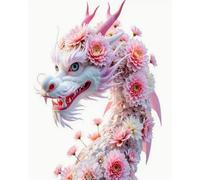 Renqidian Adulte Broderie Kit Point de Croix Dragon fleur et animal 11CT Kit Point de Croix Pré Imprimé Enfant Débutant Avec Fils Set Facile-40x50 cm