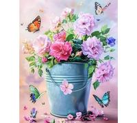 Renqidian Adulte Broderie Kit Point de Croix fleurs de papillon 11CT Kit Point de Croix Pré Imprimé Enfant Débutant Avec Fils Set Facile-40x50cm