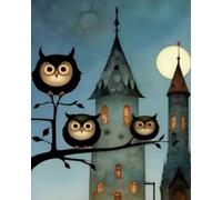 Renqidian Adulte Broderie Kit Point de Croix Hibou de dessin animé au château 11CT Kit Point de Croix Pré Imprimé Enfant Débutant Avec Fils Set Facile-40x50 cm