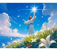 Renqidian Adulte Broderie Kit Point de Croix Homme Jésus de la mer fleuri 11CT Kit Point de Croix Pré Imprimé Enfant Débutant Avec Fils Set Facile-40x50 cm