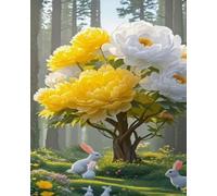 Renqidian Adulte Broderie Kit Point de Croix Lapin et pivoine 11CT Kit Point de Croix Pré Imprimé Enfant Débutant Avec Fils Set Facile-40x50 cm