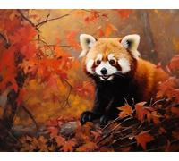 Renqidian Adulte Broderie Kit Point de Croix panda roux animal 11CT Kit Point de Croix Pré Imprimé Enfant Débutant Avec Fils Set Facile-40x50 cm