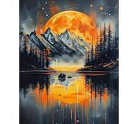 Renqidian Adulte Broderie Kit Point de Croix Paysage au clair de lune 11CT Kit Point de Croix Pré Imprimé Enfant Débutant Avec Fils Set Facile-40x50 cm