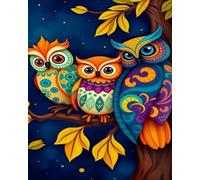 Renqidian Adulte Broderie Kit Point de Croix Trois hiboux 11CT Kit Point de Croix Pré Imprimé Enfant Débutant Avec Fils Set Facile-40x50 cm