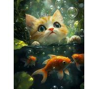 Renqidian Kit Broderie De Point De Croix Estampillé Chat avec cerisiers en fleurs sous la lune DIY Kit De Couture à la Main Pour Adultes 11CT Debutant Canevas Imprimé 40x50 cm