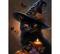 Renqidian Kit Broderie De Point De Croix Estampillé Chat d'Halloween DIY Kit De Couture à la Main Pour Adultes 11CT Debutant Canevas Imprimé 40x50 cm