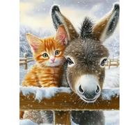 Renqidian Kit Broderie De Point De Croix Estampillé Chat et âne DIY Kit De Couture à la Main Pour Adultes 11CT Debutant Canevas Imprimé 40x50 cm