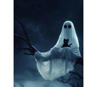 Renqidian Kit Broderie De Point De Croix Estampillé Chat fantôme DIY Kit De Couture à la Main Pour Adultes 11CT Debutant Canevas Imprimé 40x50 cm