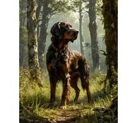 Renqidian Kit Broderie De Point De Croix Estampillé Chien dans la forêt DIY Kit De Couture à la Main Pour Adultes 11CT Debutant Canevas Imprimé 40x50 cm