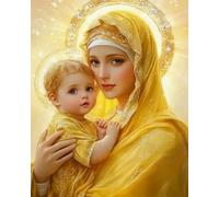 Renqidian Kit Broderie De Point De Croix Estampillé Femme religieuse et enfant DIY Kit De Couture à la Main Pour Adultes 11CT Debutant Canevas Imprimé 40x50 cm