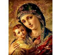 Renqidian Kit Broderie De Point De Croix Estampillé Femme religieuse et enfant DIY Kit De Couture à la Main Pour Adultes 11CT Debutant Canevas Imprimé 40x50 cm