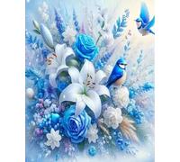 Renqidian Kit Broderie De Point De Croix Estampillé fleur bleue DIY Kit De Couture à la Main Pour Adultes 11CT Debutant Canevas Imprimé 40x50cm