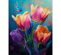 Renqidian Kit Broderie De Point De Croix Estampillé Fleur de tulipe DIY Kit De Couture à la Main Pour Adultes 11CT Debutant Canevas Imprimé 40x50 cm