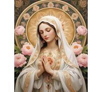 Renqidian Kit Broderie De Point De Croix Estampillé Marie avec des fleurs DIY Kit De Couture à la Main Pour Adultes 11CT Debutant Canevas Imprimé 40x50 cm