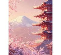 Renqidian Kit Broderie De Point De Croix Estampillé Tour du Mont Fuji en fleurs de cerisier DIY Kit De Couture à la Main Pour Adultes 11CT Debutant Canevas Imprimé 40x50 cm