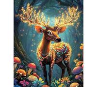 Renqidian Kit de Peinture Diamant Painting Adultes 5D Animaux cerfs dans la forêt Rond Diamond Painting Kit Complet, DIY Art Mosaique Maison Décoration 40x50 cm