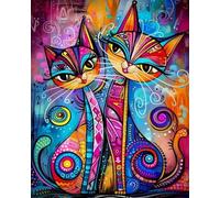 Renqidian Kit de Peinture Diamant Painting Adultes 5D Chat abstrait Rond Diamond Painting Kit Complet, DIY Art Mosaique Maison Décoration 40x50 cm