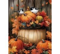 Renqidian Kit de Peinture Diamant Painting Adultes 5D Citrouilles et oiseaux à feuilles d'érable Rond Diamond Painting Kit Complet, DIY Art Mosaique Maison Décoration 40x50 cm