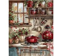 Renqidian Kit de Peinture Diamant Painting Adultes 5D cuisine Rond Diamond Painting Kit Complet, DIY Art Mosaique Maison Décoration 40x50cm