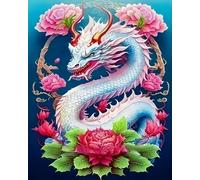 Renqidian Kit de Peinture Diamant Painting Adultes 5D Fleurs et dragon animal Rond Diamond Painting Kit Complet, DIY Art Mosaique Maison Décoration 40x50 cm