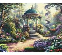 Renqidian Kit de Peinture Diamant Painting Adultes 5D Pavillon du parc Rond Diamond Painting Kit Complet, DIY Art Mosaique Maison Décoration 40x50 cm